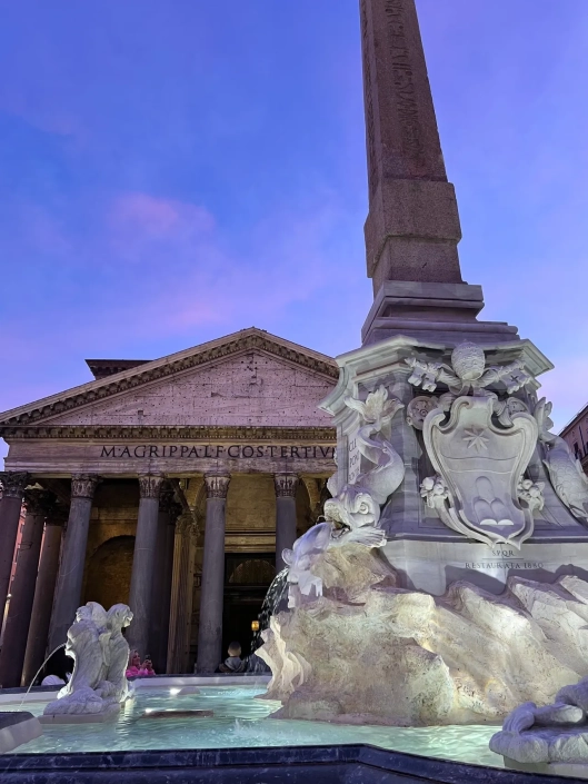 The Pantheon fountain The fountain that sits directly in front of the Pantheon in Rome's Piazza della Rotonda